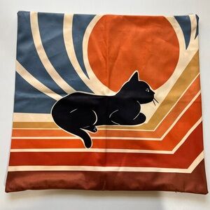 Cat Pillow Cover, Mid Century Modern Decor, Retro Art, Cat Lover Gift 17”x17”